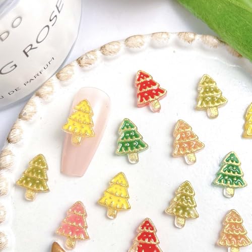 50Pcs 3D Christmas Nail Charms Gold Xmas Tree Crystals & Rhinestones