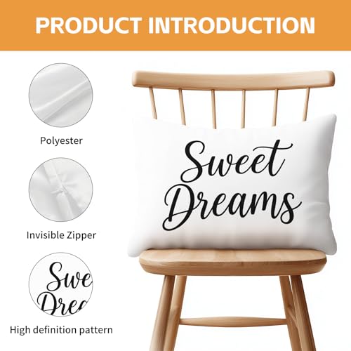 HOMETITUTE Lumbar Pillow Covers Pack of 2 - Satin 12x20 Inch Sweet Dreams Design