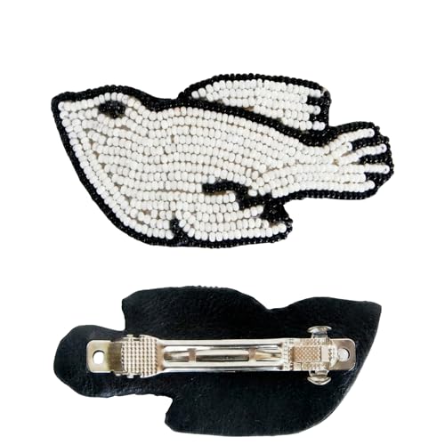 La Vivia Handmade Seed Bead Hair Barrette - White Bird Motif Clip
