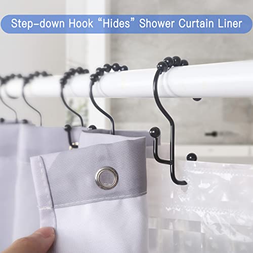 SUTINE Black Shower Curtain Hooks - 12 Rust Proof Stainless Steel Rings