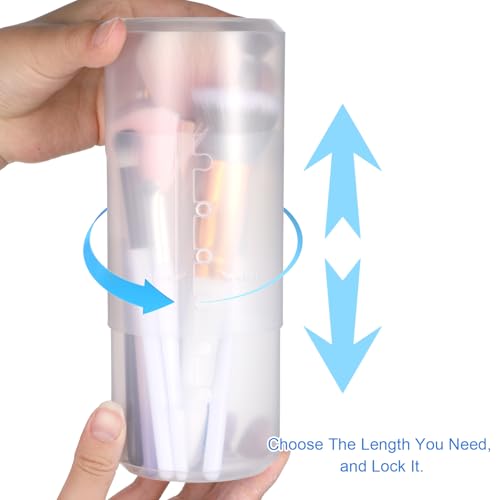 Retractable Makeup Brush Organizer with Adjustable Height - Clear Plastic Storage Case for Travel & Home