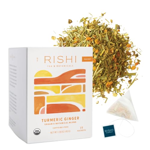Rishi Tea Organic Turmeric Ginger Sachet Tea Bags - 15ct, Caffeine Free, Herbal & Ayurvedic Blend