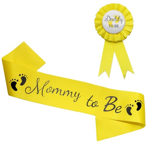 Mommy to Be Sash & Daddy to Be Pin Set - Yellow Satin, 63"
