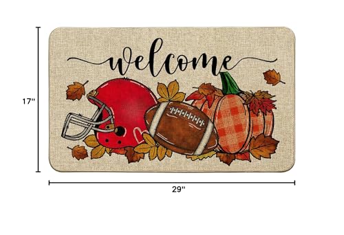 Fall Football Doormat - Indoor & Outdoor Welcome Rug with Non-Slip Rubber Back, 17x29 Inches