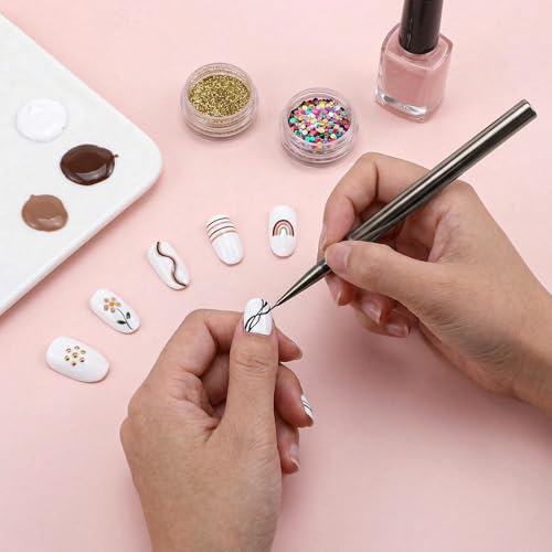 Ziuohaa 5-Piece Nail Art Liner Brush Set with Metal Handles and Caps