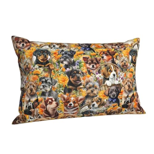 Dog Print Pillowcase 16"x24" Soft Polyester Rectangular Cushion Cover