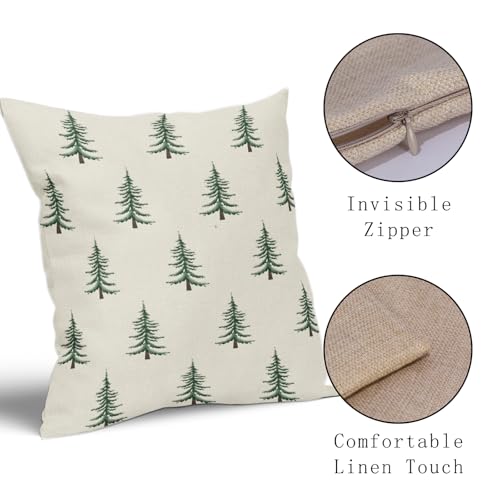 Christmas Pillow Covers 18x18 Set of 2 with Forest Green Tree Print