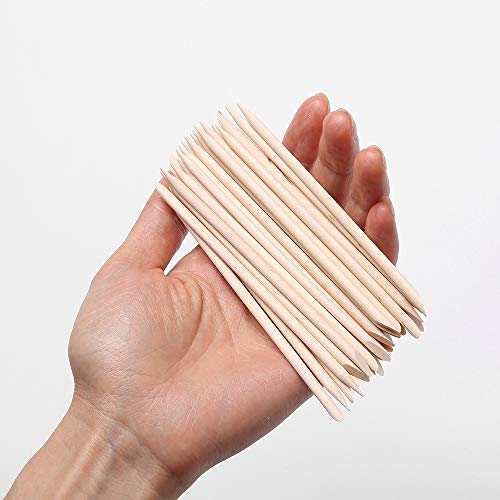 Borogo 100 Pcs Orange Wood Nail Sticks Double Sided Cuticle Pusher