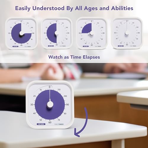 TIME TIMER 120 Minute MOD Education Edition ?? Visual Timer with Desktop Software for Kids Classroom Learning, Testing Timer, Study Tool and Office Meetings with Silent Operation (White - 120min)