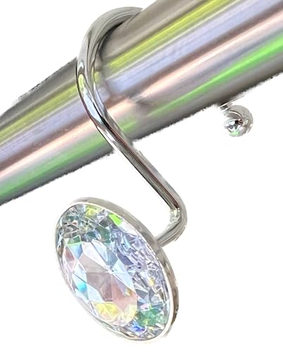 Tike Smart PerfectFit Shower Curtain Hooks - 12 Pack, Chrome & Clear Rose Cut Gem