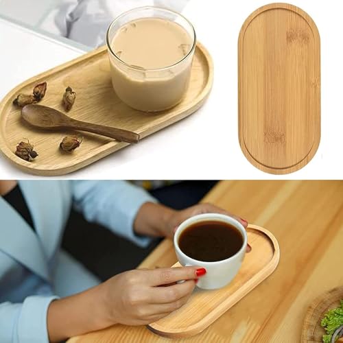 Bamboo Vanity Tray Set - 2-Pack Natural Wood Bathroom Organizer (6.88" x 3.46")