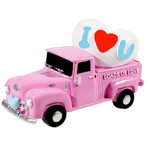 Valentine's Day Resin Mini Truck Light-Up Pink Heart Tabletop Decor