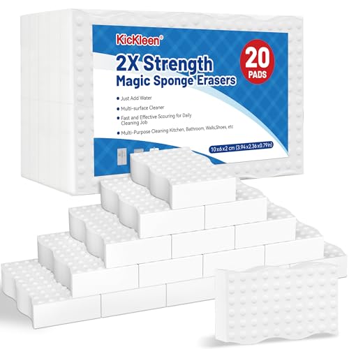 Kickleen 20 Pack Magic Eraser Sponges, 2X Density Melamine Cleaning Pads
