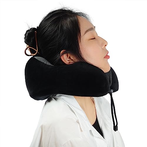 Makimoo Black Memory Foam Travel Pillow with 360° Support