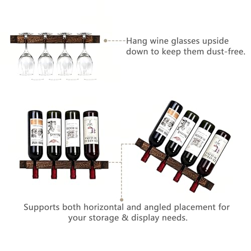 MITIME Wall Mounted Wooden Wine Rack for Red Wine & Champagne Glasses - Variation 1