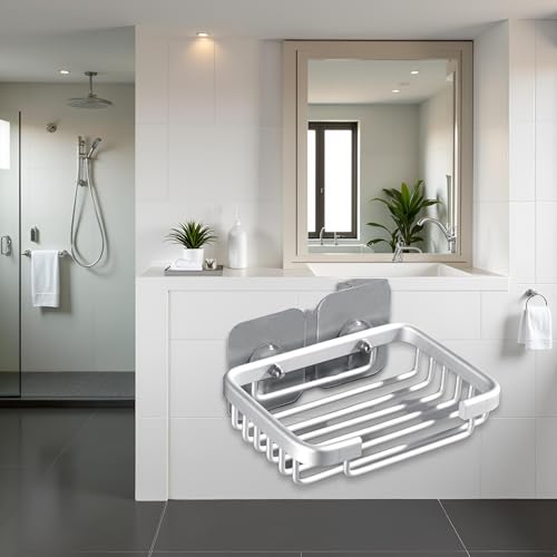Stainless Steel Soap Holder - Adhesive No-Drill Shower Wall Soap Shelf