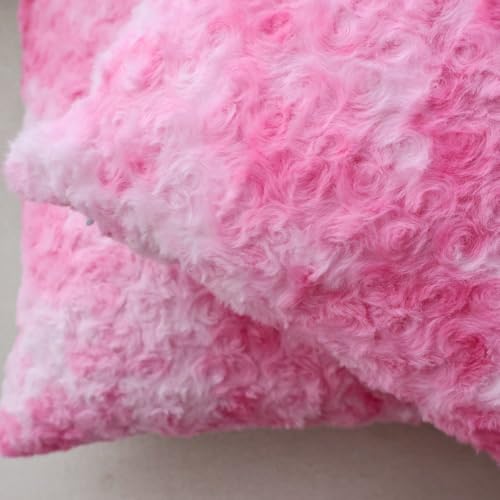 QIFONIX Rose Textured Faux Fur Throw Pillow Covers, Pink & White, 18x18