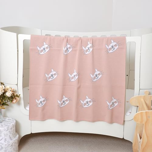 Hadetoto Baby Blanket for Boys & Girls - Cat Pink 40x30 Inch Soft Cotton Swaddle