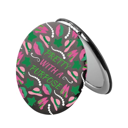 Pretty With A Purpose Sorority Pocket Mirror - Pink and Green Gift (M)