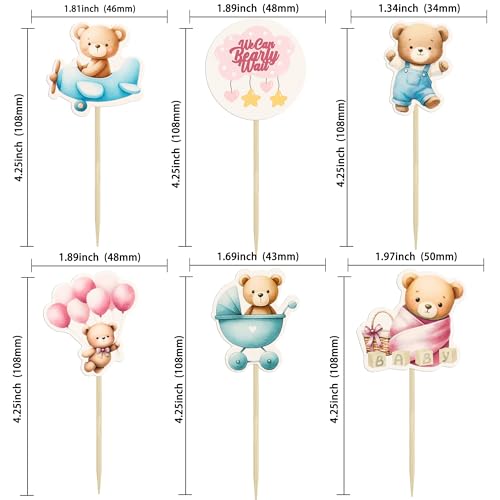 Ephlyn 36Pcs Baby Bear Cupcake Toppers for Baby Shower & Birthday