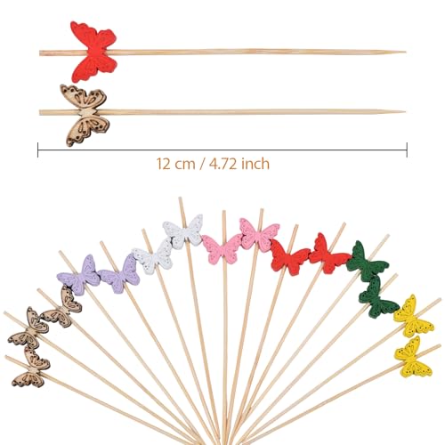 Multicolor Butterfly Cocktail Picks - 100 Pack Bamboo Appetizer Toothpicks