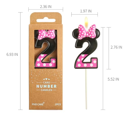 2.76 Inch Pink and Black Cartoon Number 2 Birthday Candle