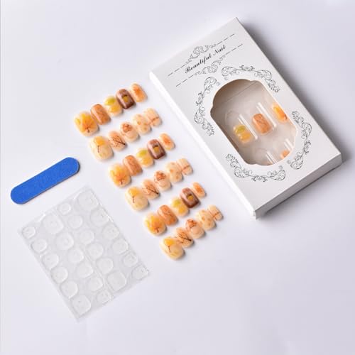 Fall Short Square Press On Nails 3D Maple Leaf False Acrylic Nails