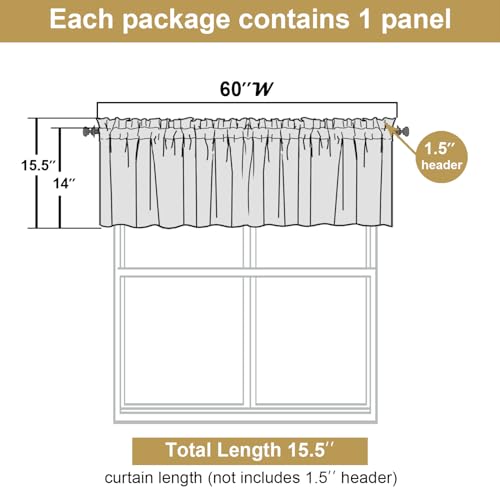 Lecloud Blackout Valance for Windows 14 Inch Length, 60" W x 14" L, Pack of 1, Black - Model Variation