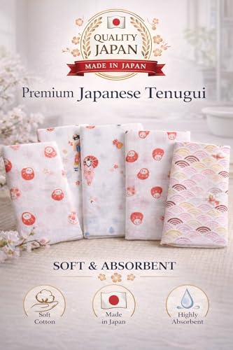Japanese Cotton Tenugui Towel - Quick Dry, Lightweight Kitchen Towel (Cat Ball Pattern Pink)