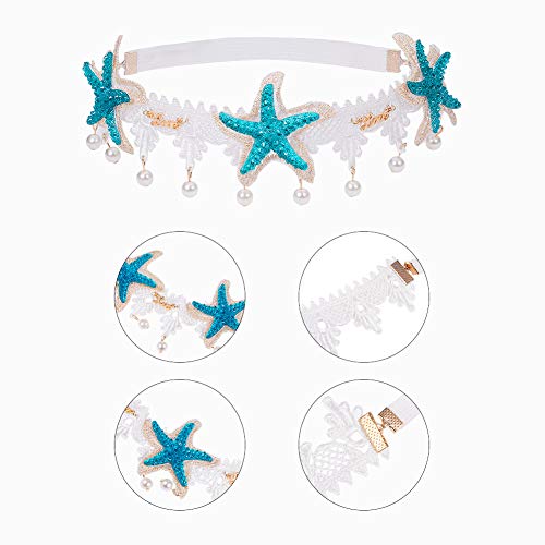 PH PandaHall Mermaid Hairbands and Starfish Necklace Boho Wedding Lace Headband