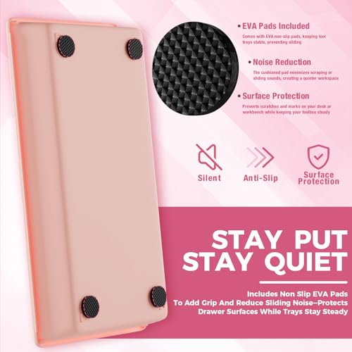 Extra-Large Pink Drawer Organizer Trays - 6-Piece Interlocking Storage Set