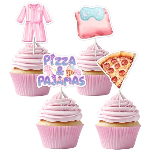 24 Pizza and Pajamas Cupcake Toppers for Birthday Parties