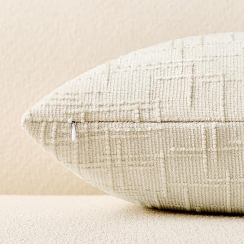 Soft Chenille Throw Pillow Covers Set of 2 - 18x18 Inch White