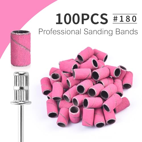 Siyuwuro 100Pcs #180 Nail Sanding Bands Set with 3/32 Mandrel Bit