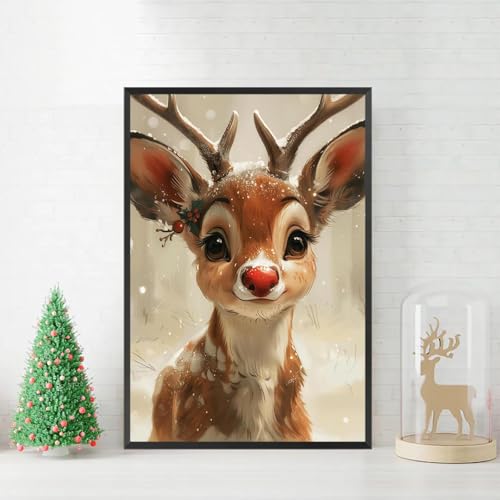Cute Elk Canvas Poster - Red Nosed Reindeer Wall Art 12x16in