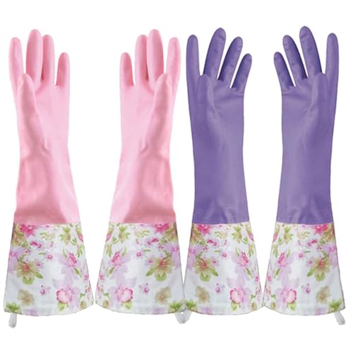 KINGFINGER Reusable Latex-Free Dishwashing Gloves - Purple & Pink, Large