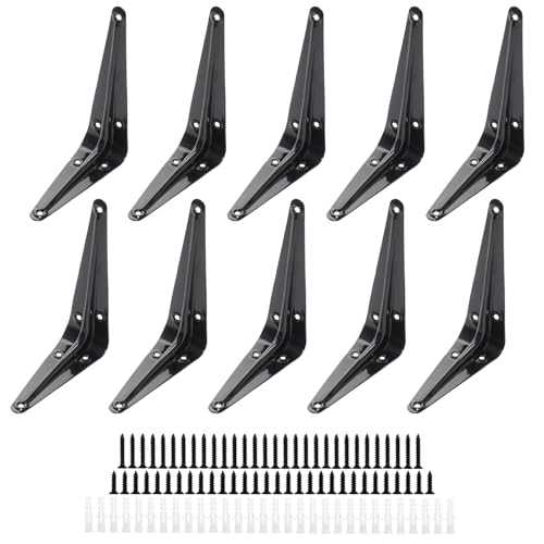 Lilaly Heavy Duty Shelf Brackets 4" x 5" - 10 Pack, Black L Brackets for Floating Shelves