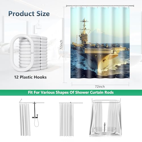 US Navy Aircraft Carrier Military Shower Curtain 72 x 72 Inches Waterproof Polyester with Hooks