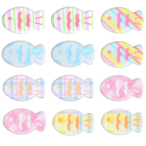 HJZHII 12PCS Small Plaid Fish Hair Clips Colorful Mini Resin Duckbill Barrettes