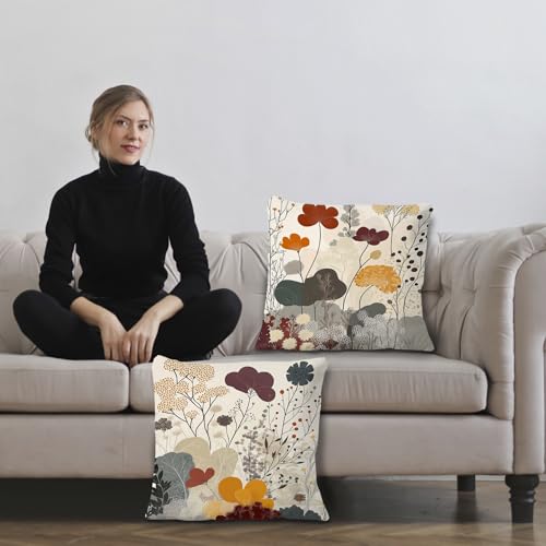 Exqcom Abstract Floral Boho Throw Pillow Covers 18x18 Set of 2