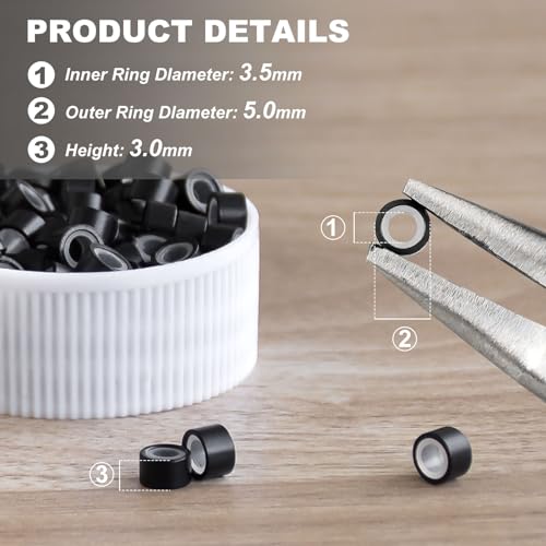 BUPPLER 500PCS Silicone Lined Micro Rings Beads for Hair Extensions Black