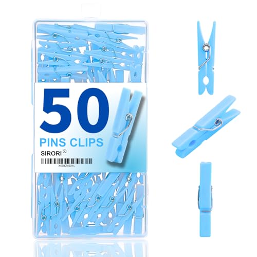Mini Blue Clothespins 50 Pack for Photos, Decorations & Crafts - SIRORI Mini Blue 50