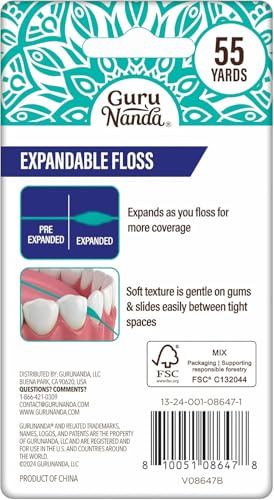 GuruNanda Expandable Waxed Dental Floss Peppermint 55 Yards 2 Pack