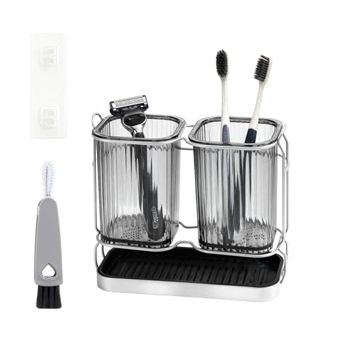 RISESAILS 2-Pack Gray Toothbrush Holder - Wall Mount Bathroom Organizer