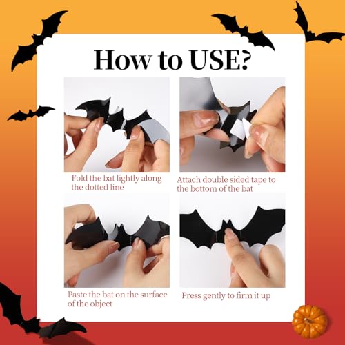 Teenitor Halloween Bat Wall Stickers - 120pcs for Indoor & Outdoor Decor