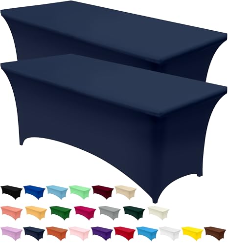 Utopia Kitchen 6ft Navy Blue Spandex Table Cover 2 Pack - Stretch Durable Tablecloth