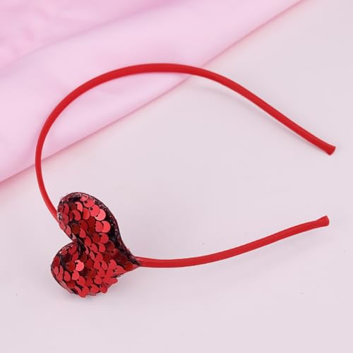Doneace Red Sequin Heart Headband Valentine's Day Hair Hoop
