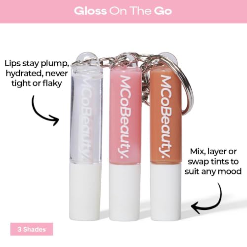 MCoBeauty Lip Gloss Trio Keychain Set - 3 Mini High Shine Hydrating Shades