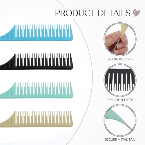 HJZHII 4-Piece Professional Highlighting Combs with Stainless Steel Rat Tail