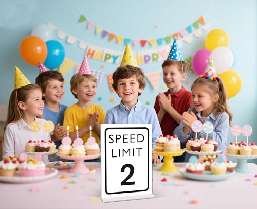 Speed Limit 2 Race Car Birthday Party Sign, 6x8 Inch Acrylic Table Decor